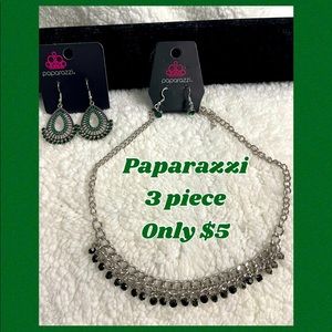5/$20🛍 Paparazzi 3 piece emerald green colored stones necklace & earring set